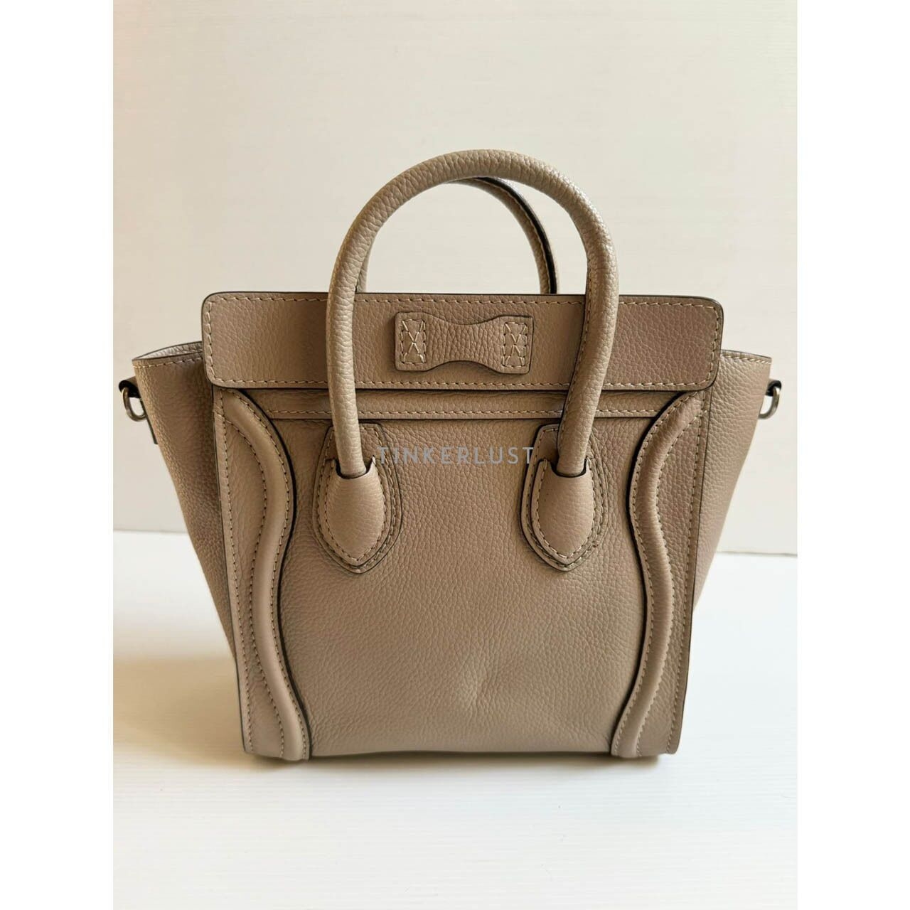 Celine Nano Luggage Grained Leather Dune SHW Satchel