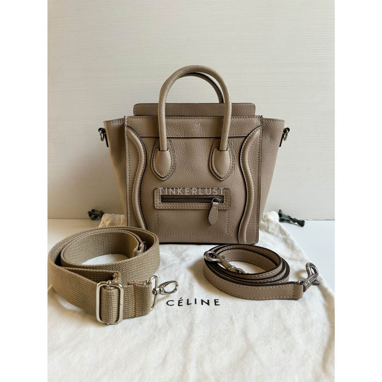 Celine Nano Luggage Grained Leather Dune SHW Satchel