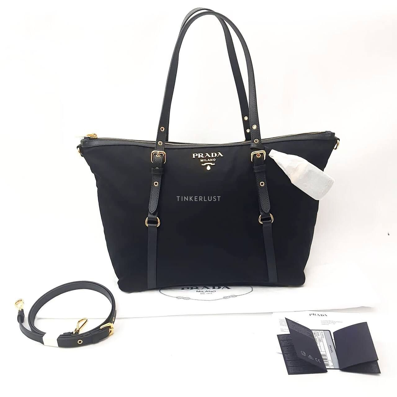 Prada Shopping Zip Tote Tessuto Saffiano Nylon Black 1BG253 Tote Bag