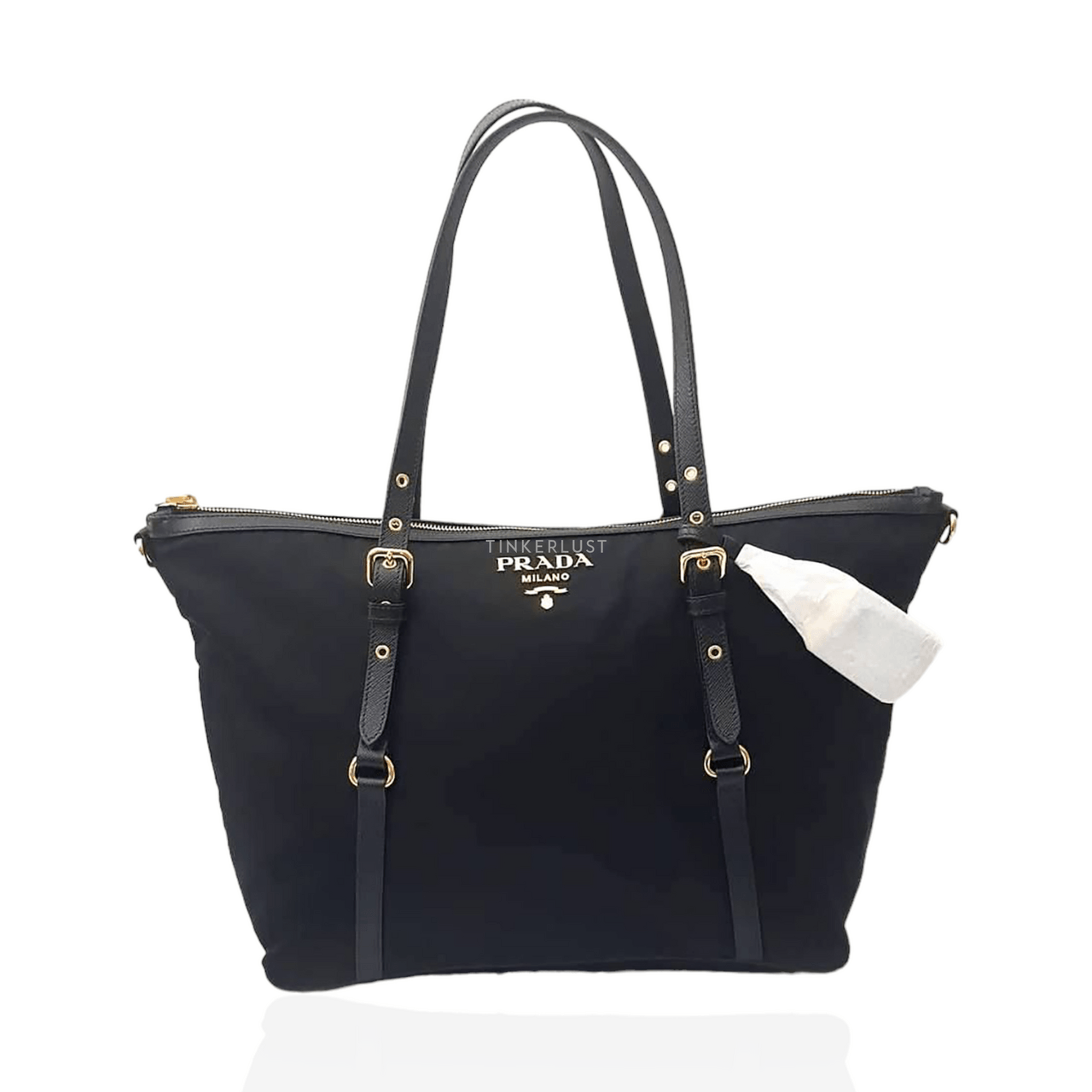 Prada Shopping Zip Tote Tessuto Saffiano Nylon Black 1BG253 Tote Bag