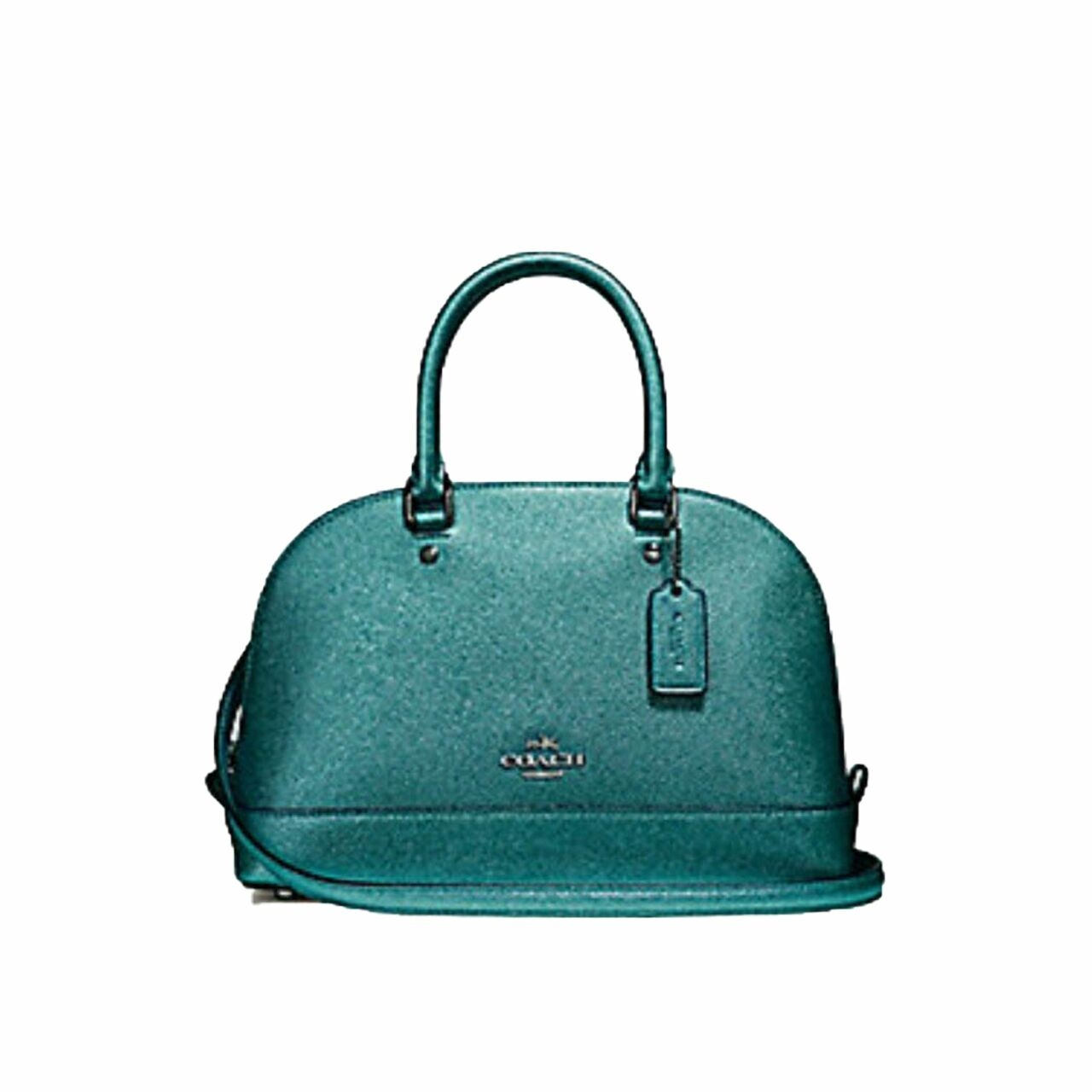 Coach F22315 Metallic Crossgrain Mini Sierra Dark Teal Satchel Bag