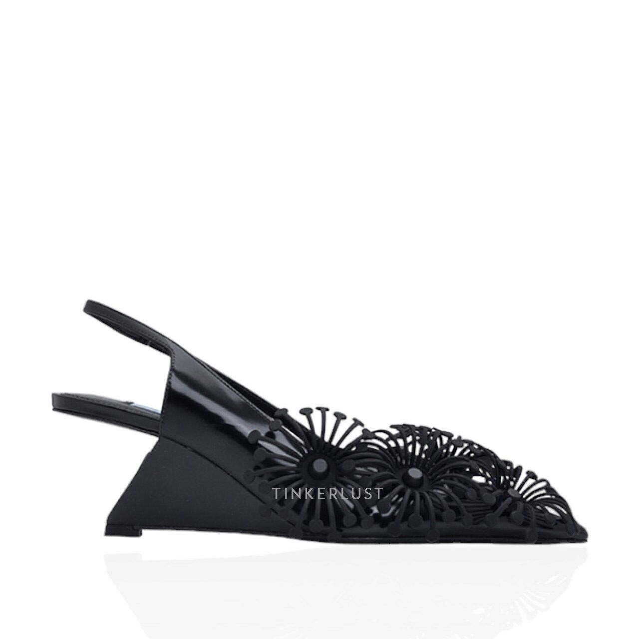 Prada Azalea Flowers 65mm Black Brushed Leather Slingback Heels