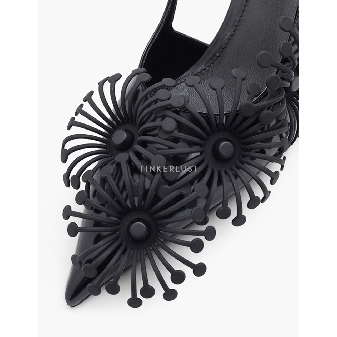 Prada Azalea Flowers 65mm Black Brushed Leather Slingback Heels