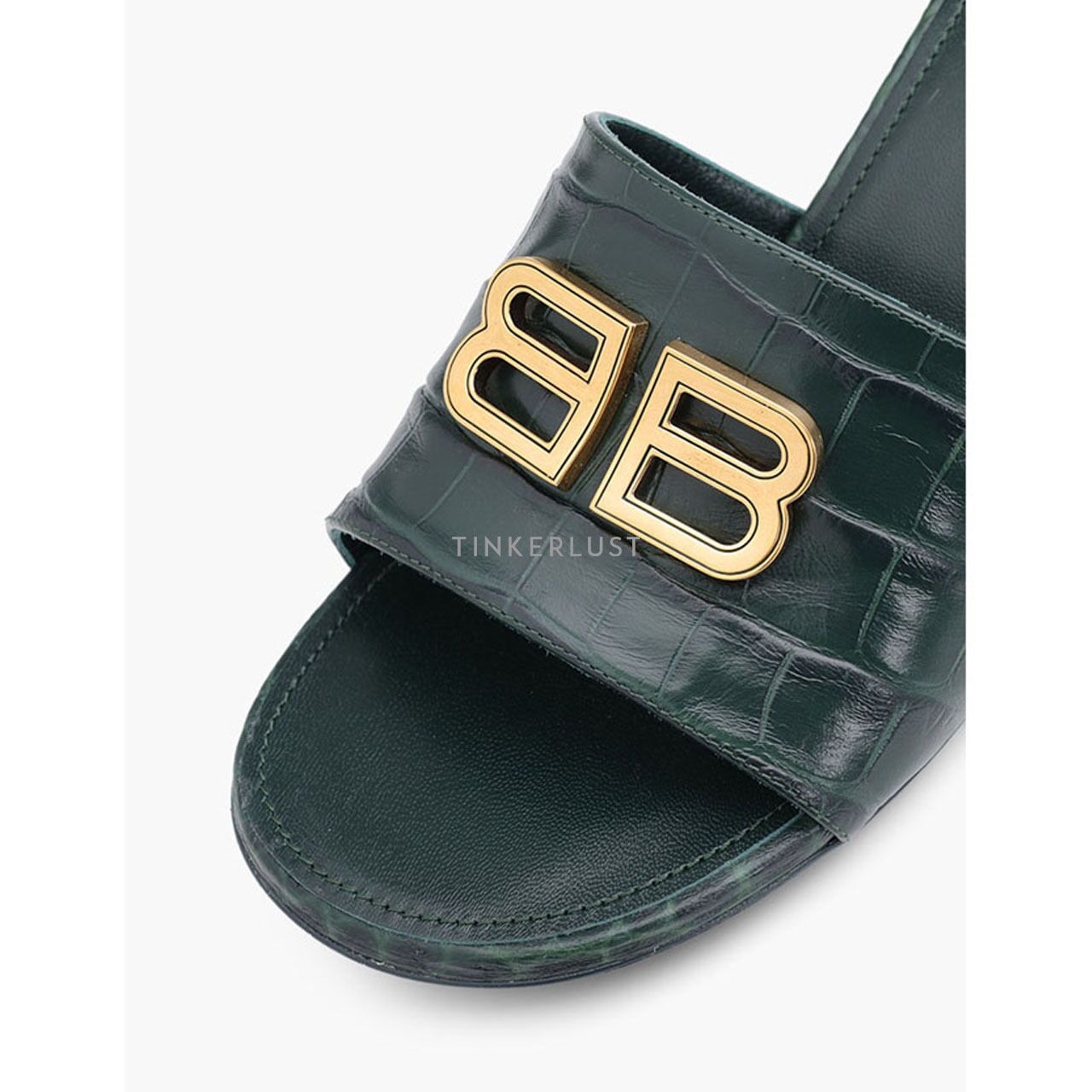 Balenciaga Groupie BB Dark Green Croco-Embossed Heels