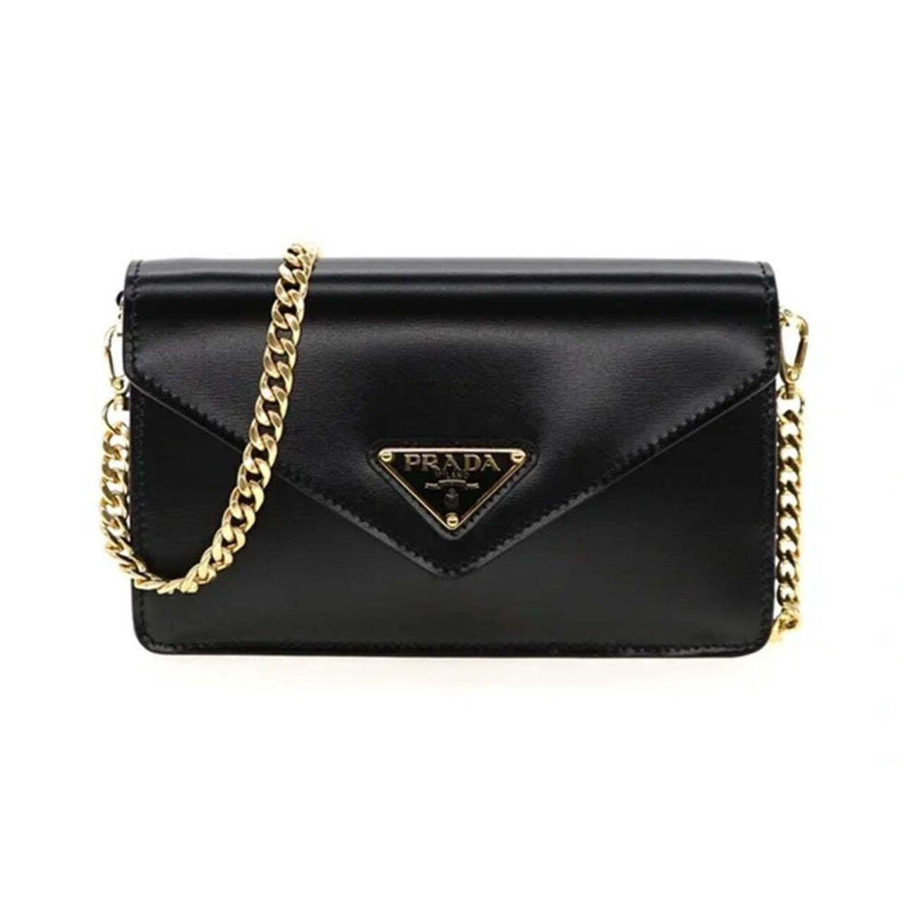 Prada Triangle Flap Chain Bag Smooth Leather Black