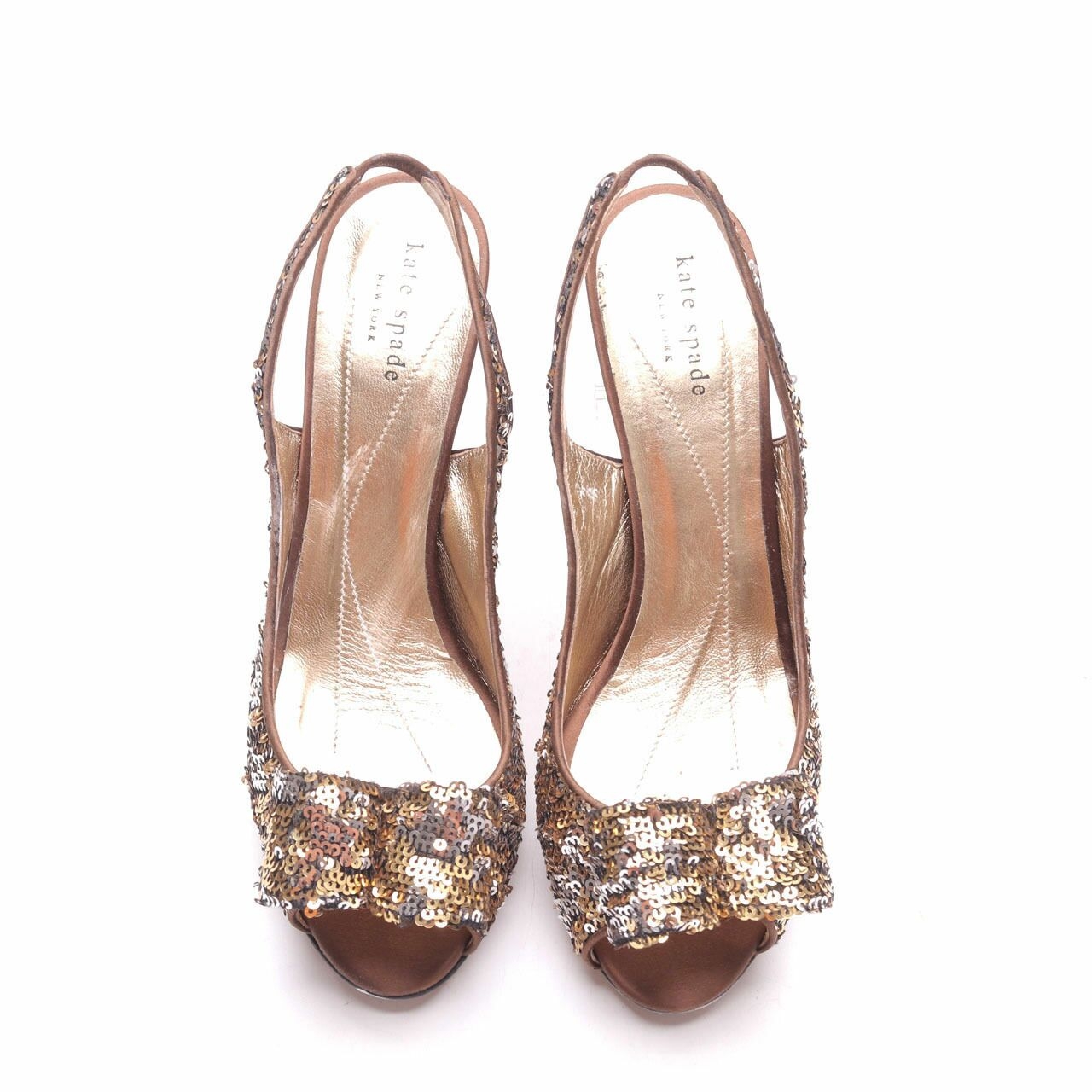 Kate Spade Silver Gold Sequins Slingback Heels 