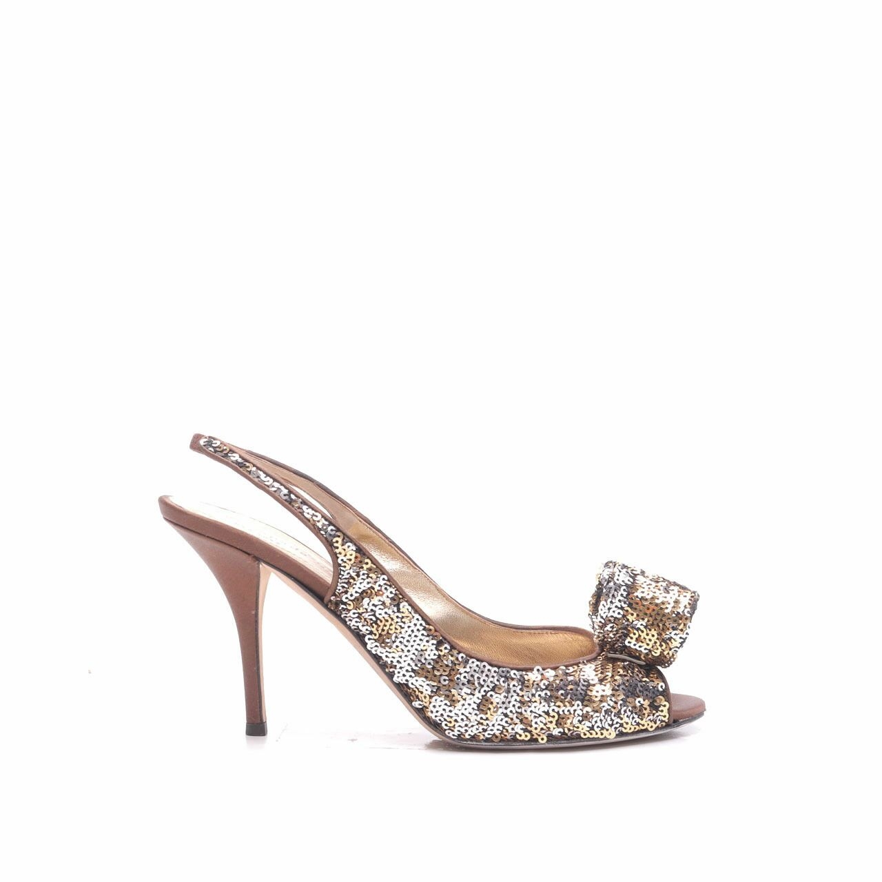 Kate Spade Silver Gold Sequins Slingback Heels 