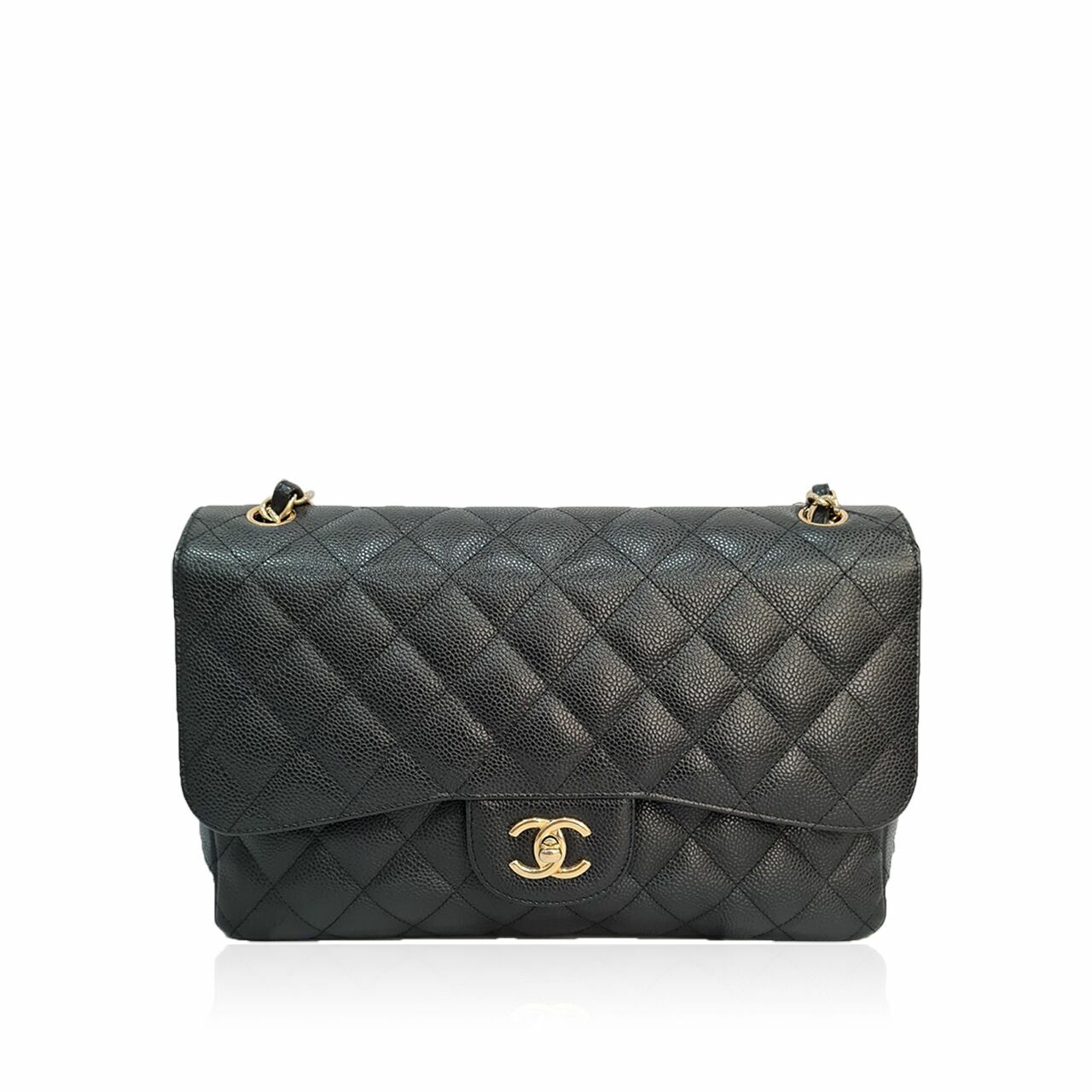 Chanel Classic Jumbo Black Caviar Leather Quilted Double Flap #16 Shoulder Bag