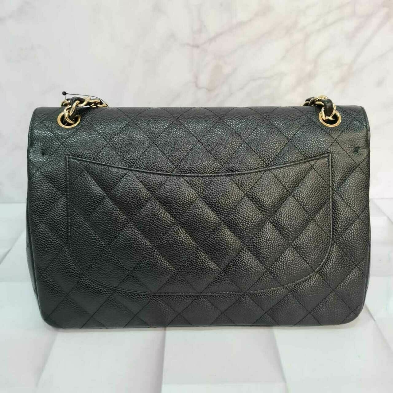 Chanel Classic Jumbo Black Caviar Leather Quilted Double Flap #16 Shoulder Bag