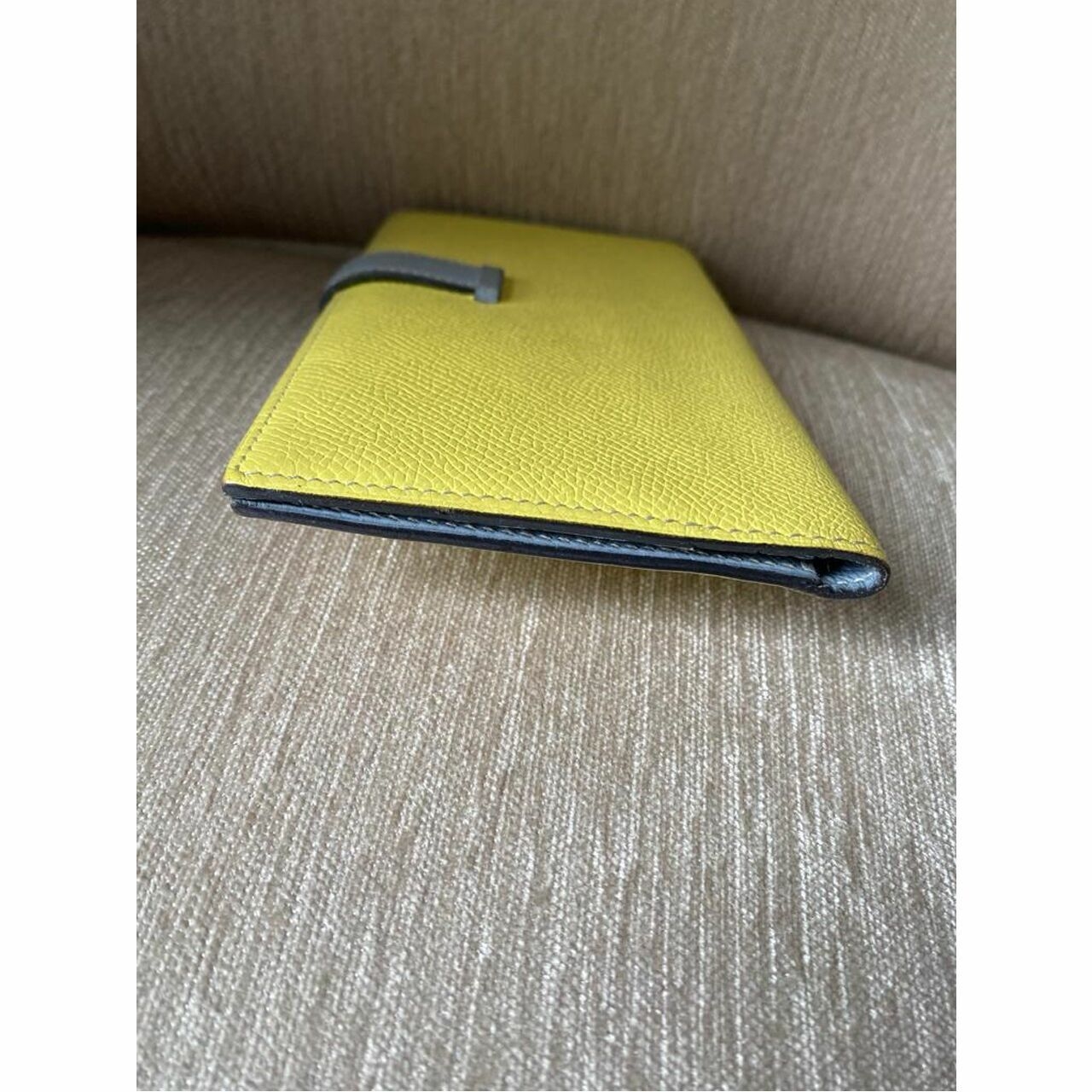 Hermes Bearn Wallet Bicolor Yellow Gray Stamp Q