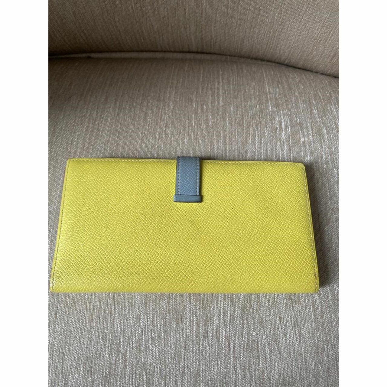 Hermes Bearn Wallet Bicolor Yellow Gray Stamp Q