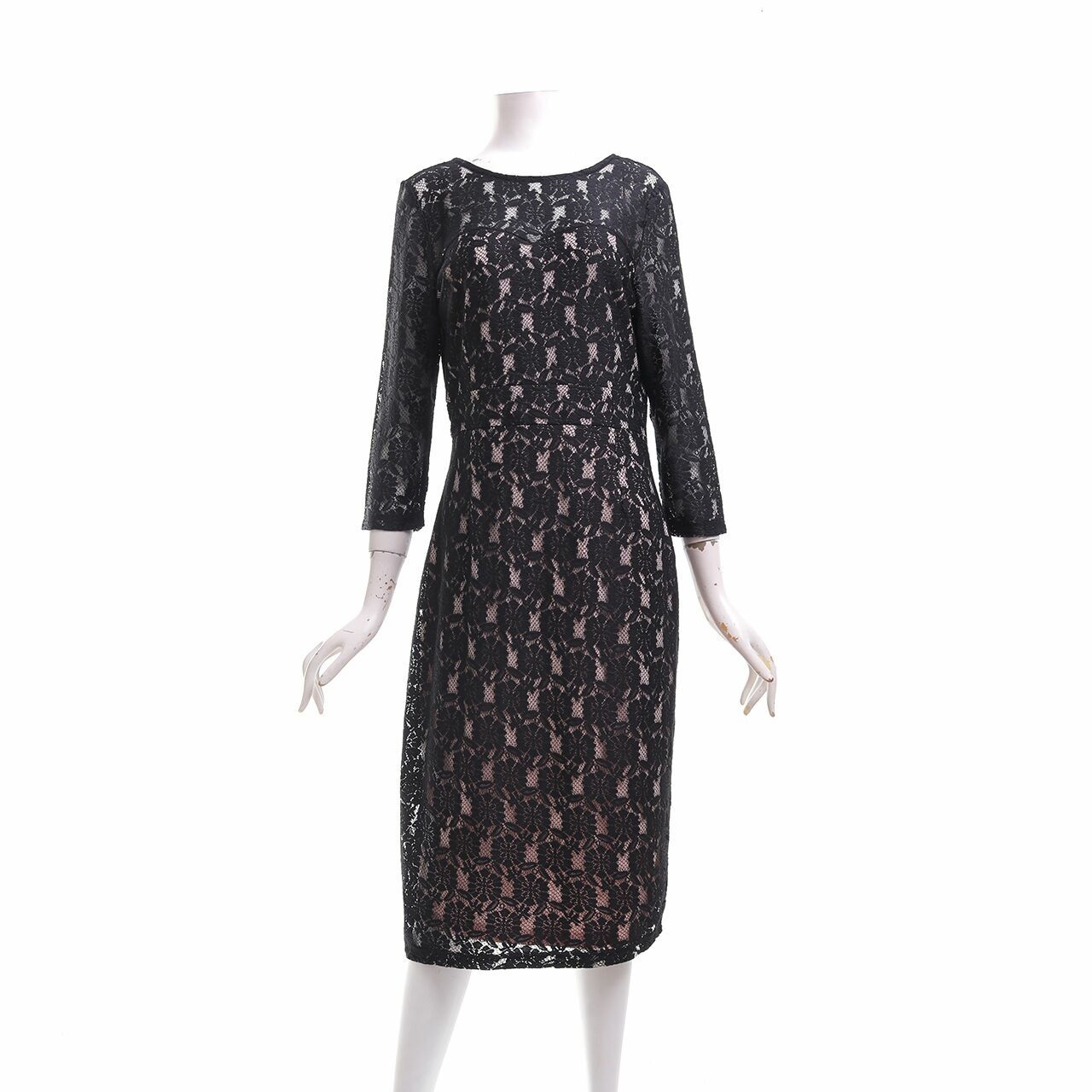 Dorothy Perkins Black & Soft Pink Lace Midi Dress