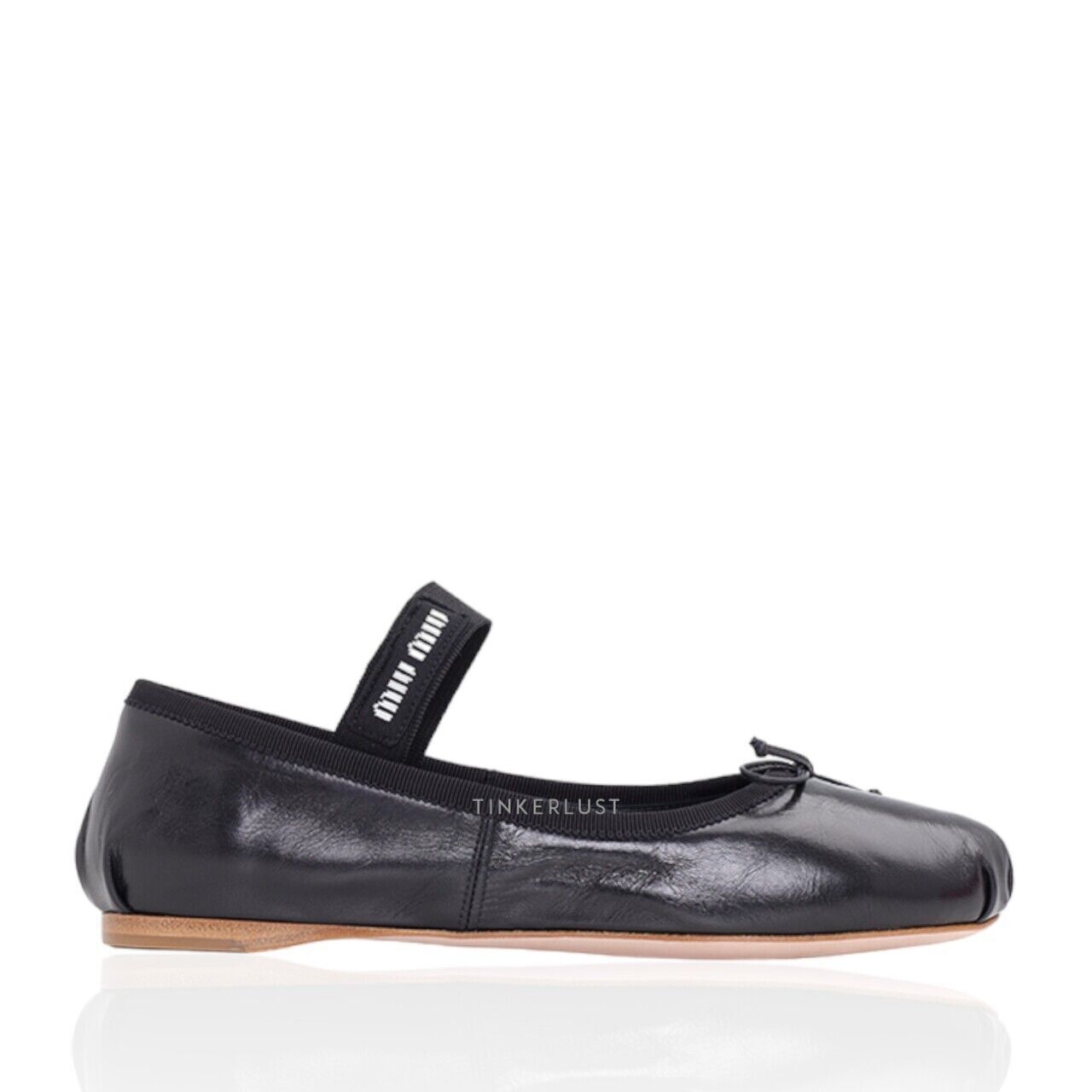 Miu Miu Bow Elastic Band Ballerina Black Leather Flats