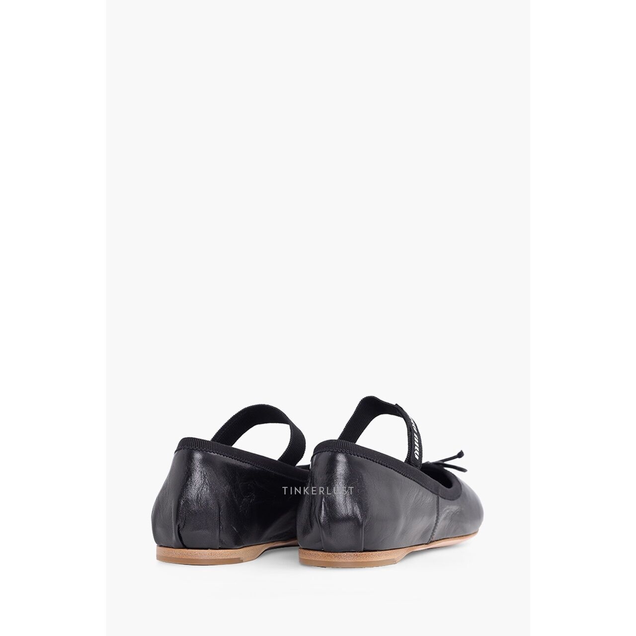 Miu Miu Bow Elastic Band Ballerina Black Leather Flats