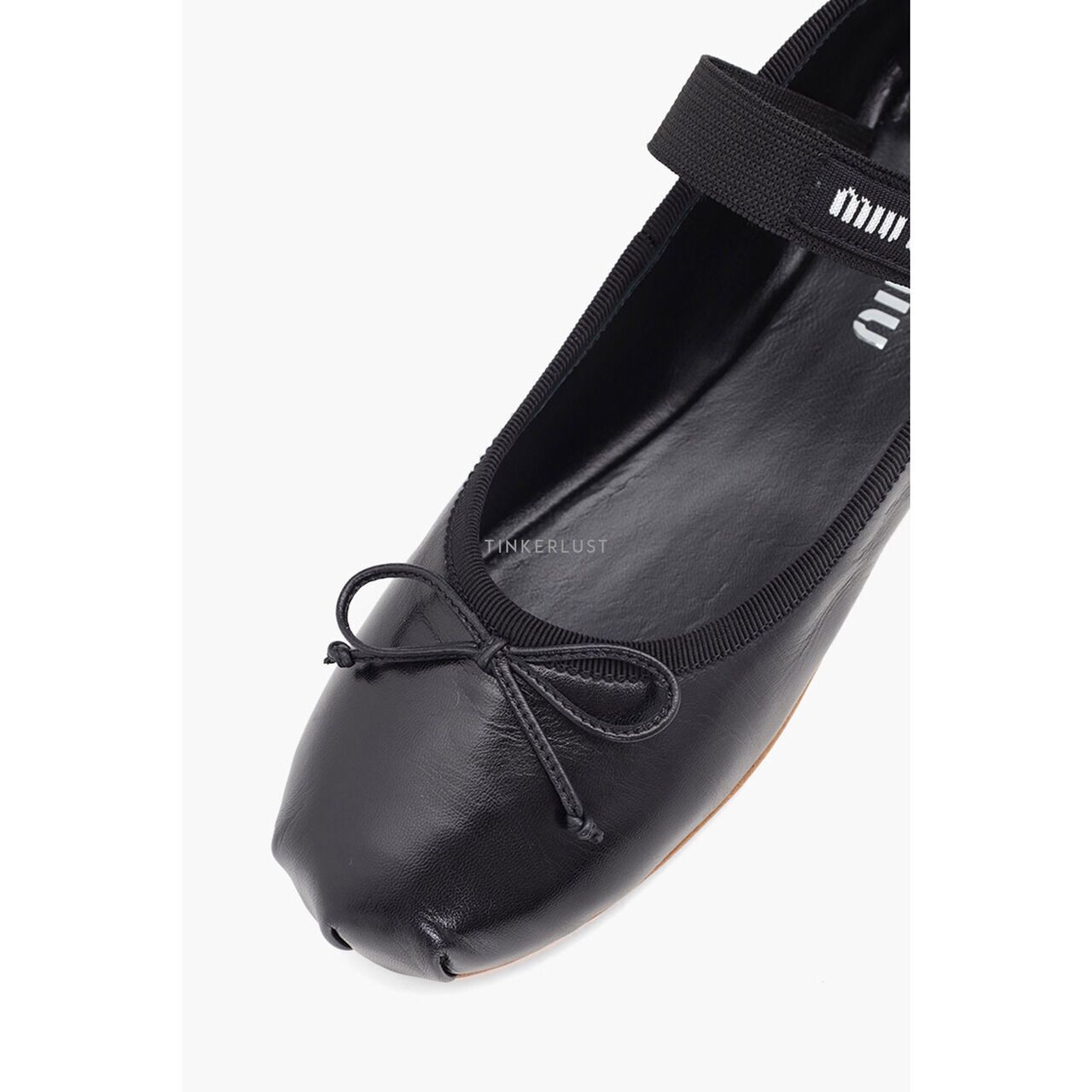 Miu Miu Bow Elastic Band Ballerina Black Leather Flats