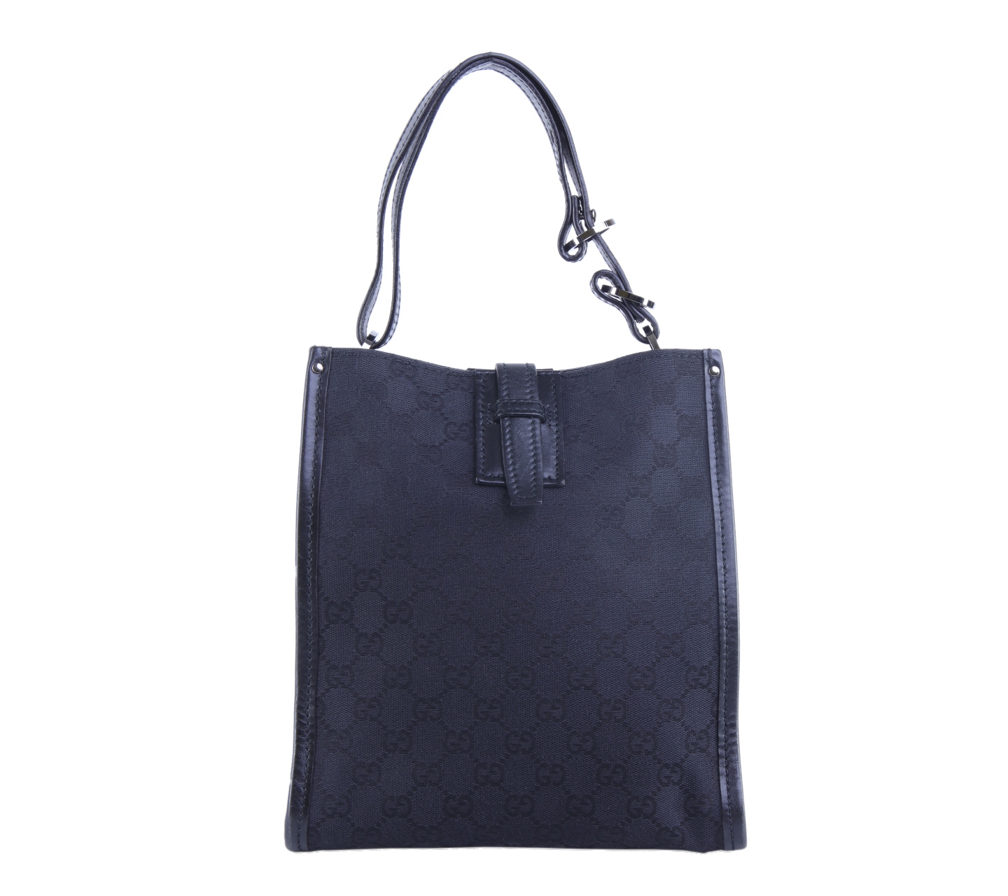 Gucci Black Gg Logo Tote Canvas Leather Shoulder Bag