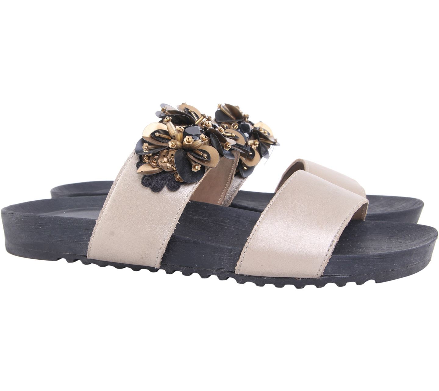 Pvra Gold Beaded Sandals