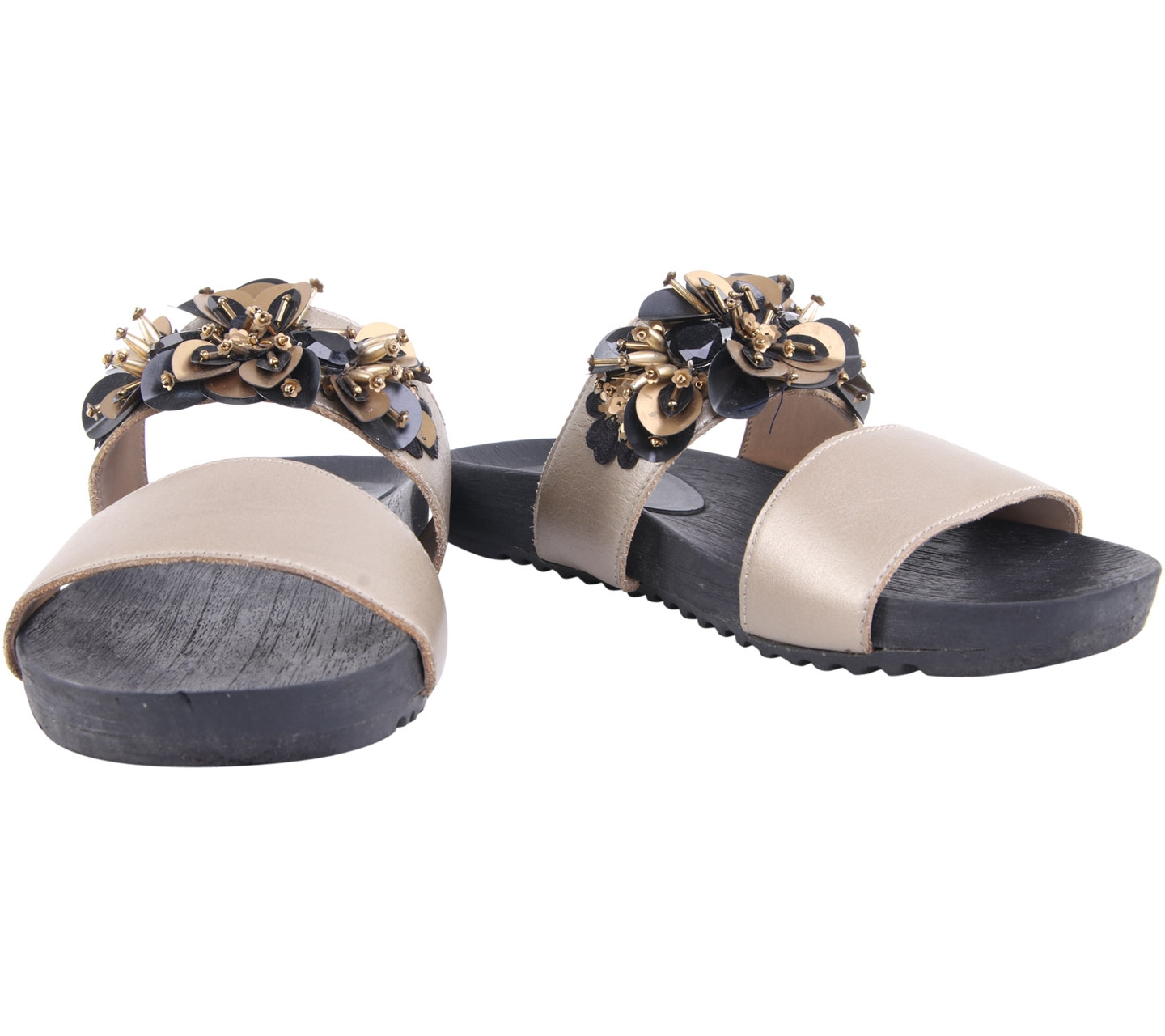 Pvra Gold Beaded Sandals