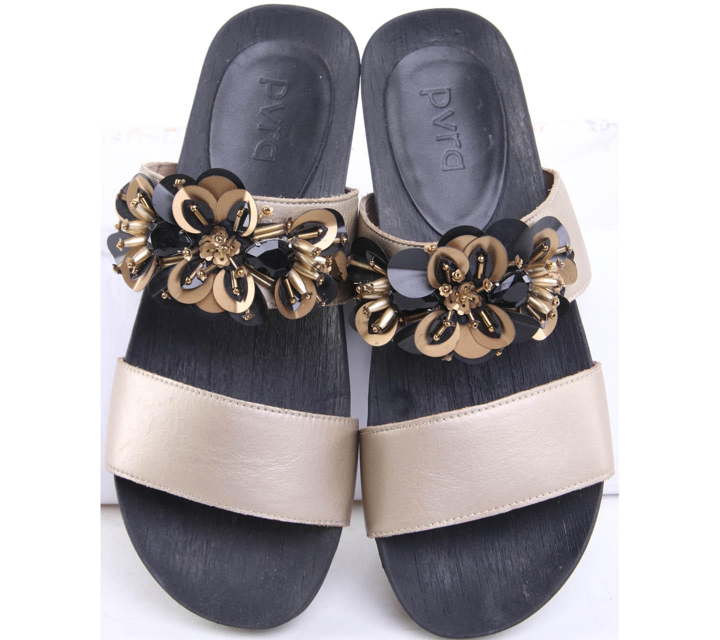 Pvra Gold Beaded Sandals