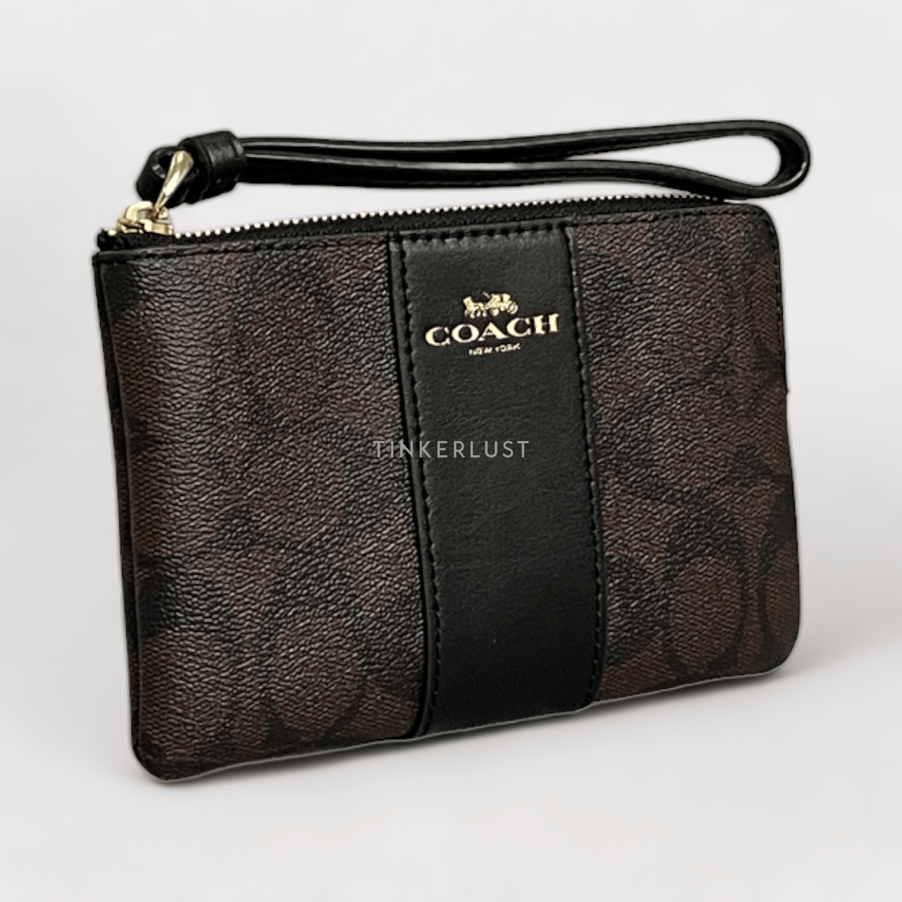 Coach Signature Coated Canvas Leather Stripe Corner Zip Wrislet