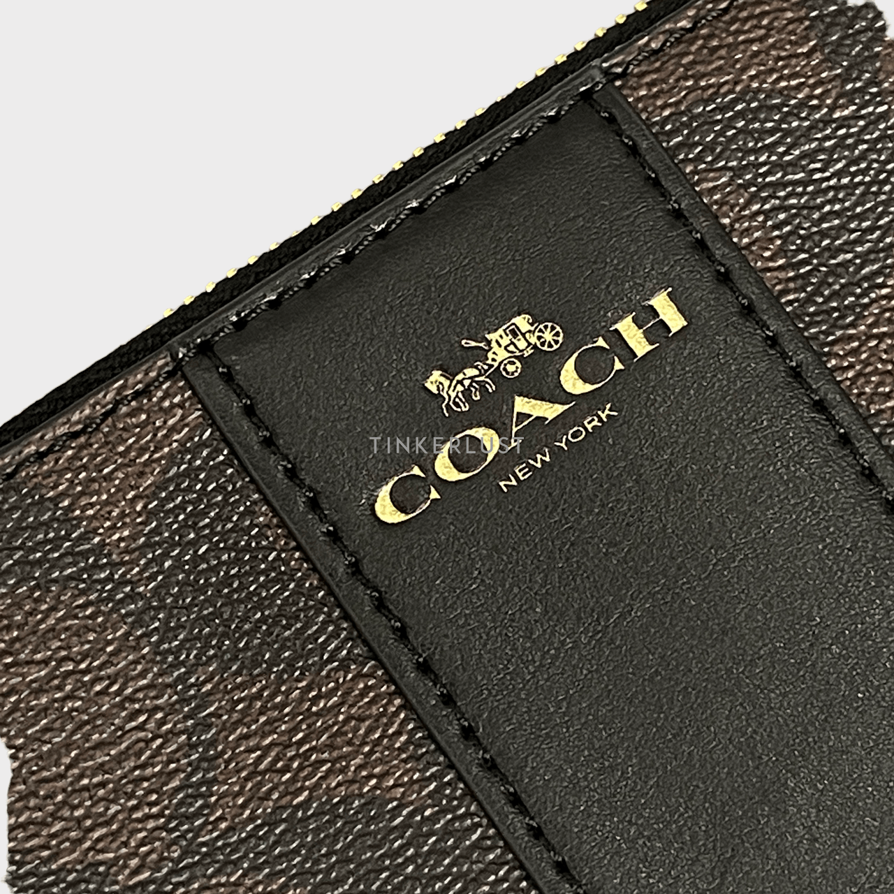 Coach Signature Coated Canvas Leather Stripe Corner Zip Wrislet