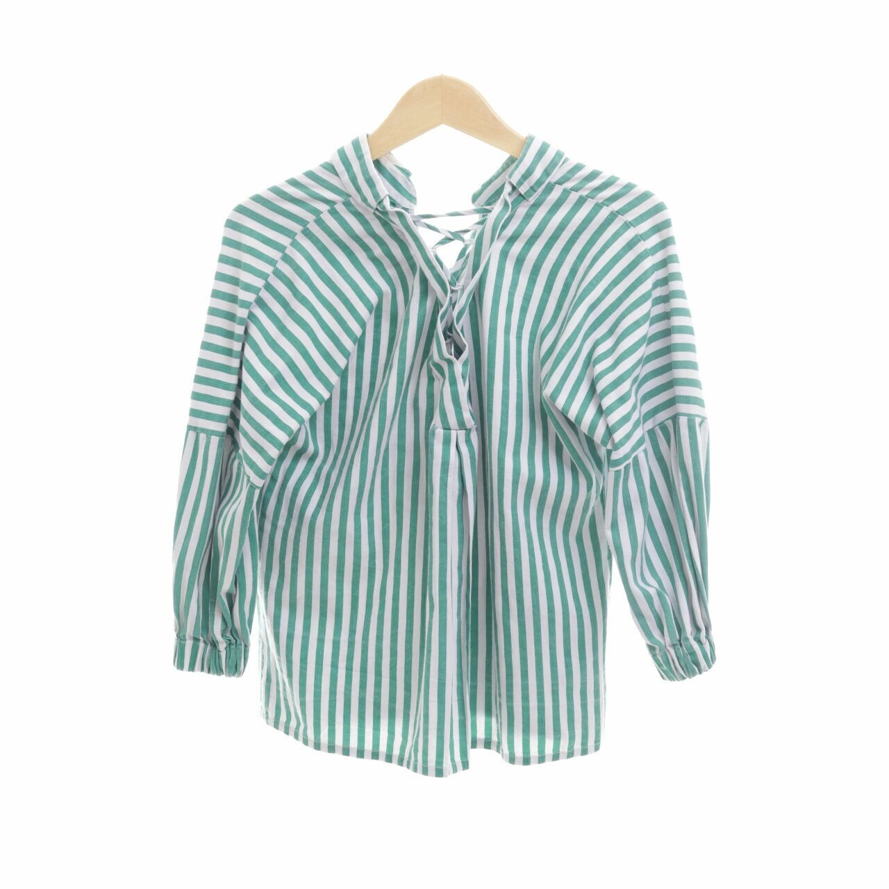 & Other Days Green Striped Blouse