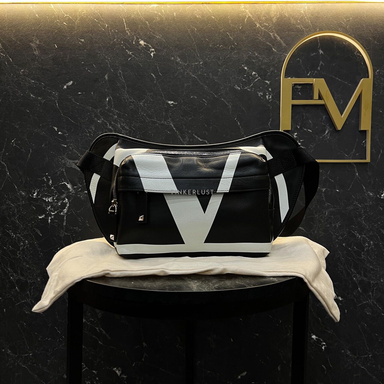 Valentino V Logo Waistbag Black White