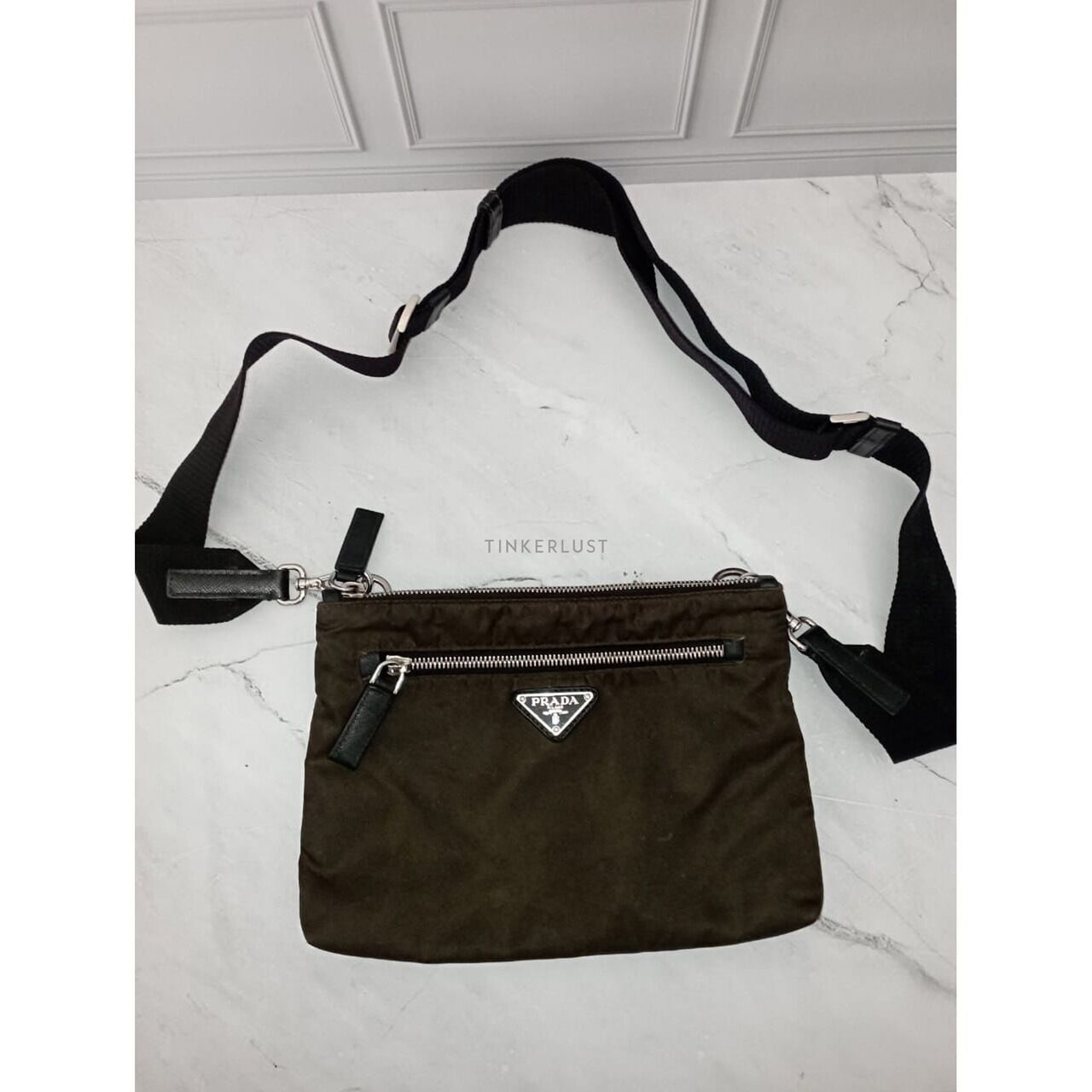 Prada Khaki Green Nylon Sling Bag