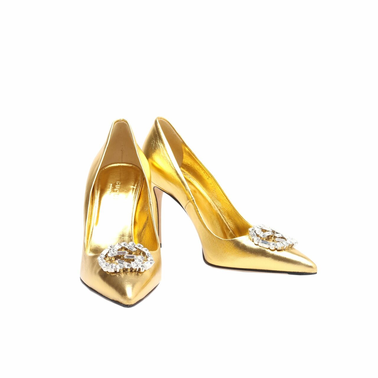 Gucci Gold GG Sparkling Metallic Leather Pumps Heels