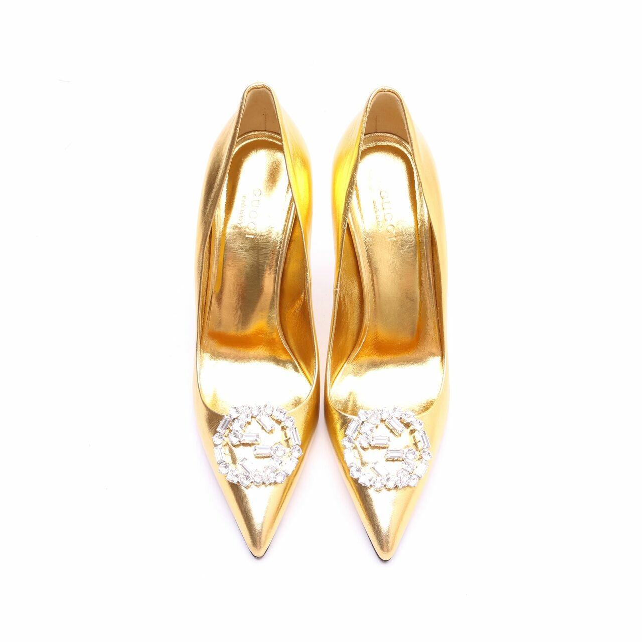 Gucci Gold GG Sparkling Metallic Leather Pumps Heels