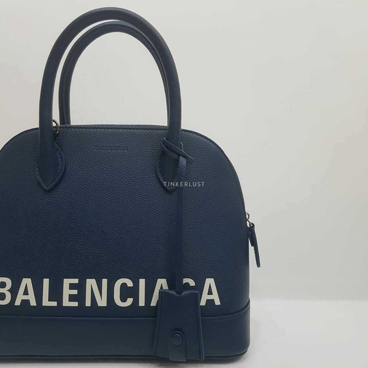 Balenciaga Ville Small Navy Blue Grained Leather Satchel