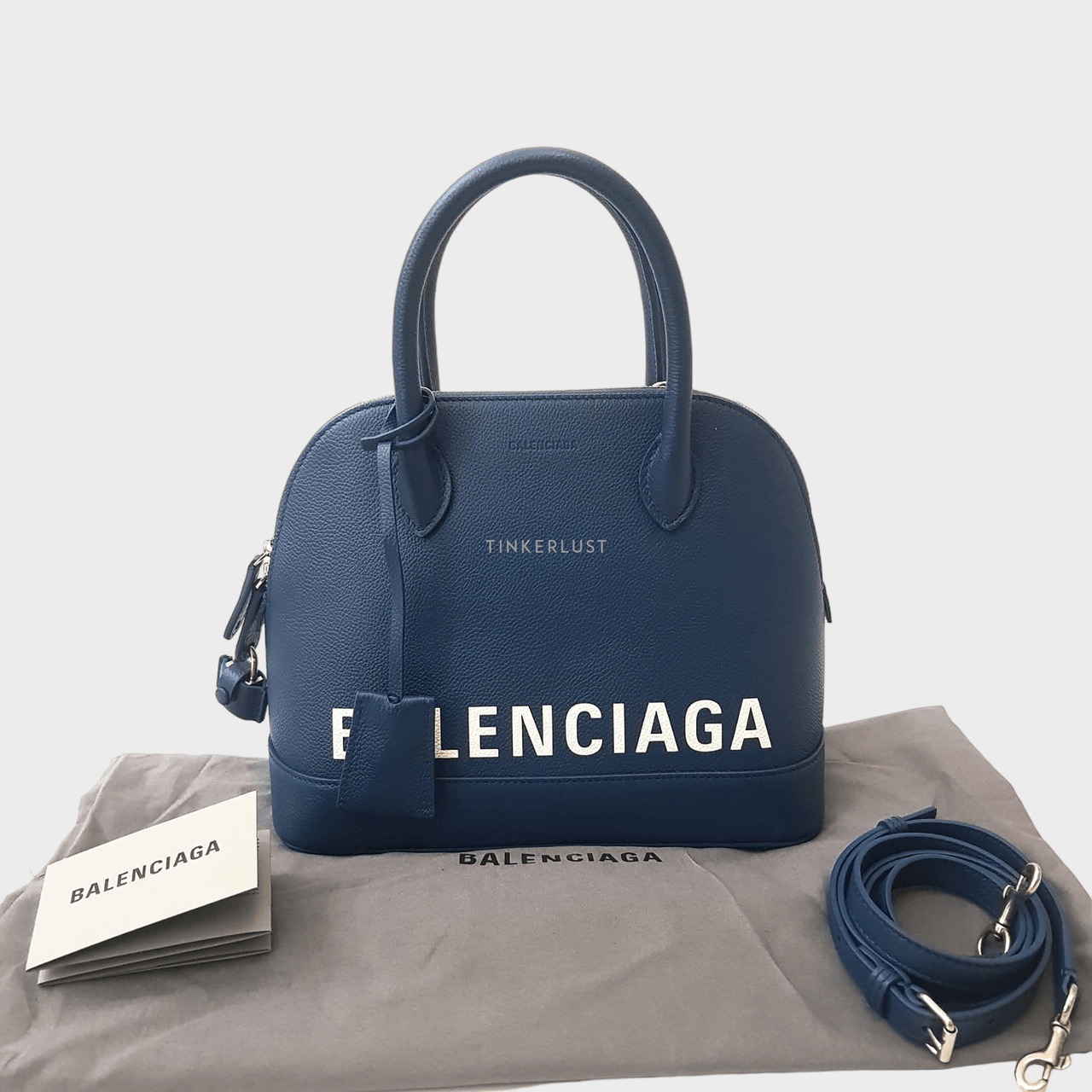 Balenciaga Ville Small Navy Blue Grained Leather Satchel