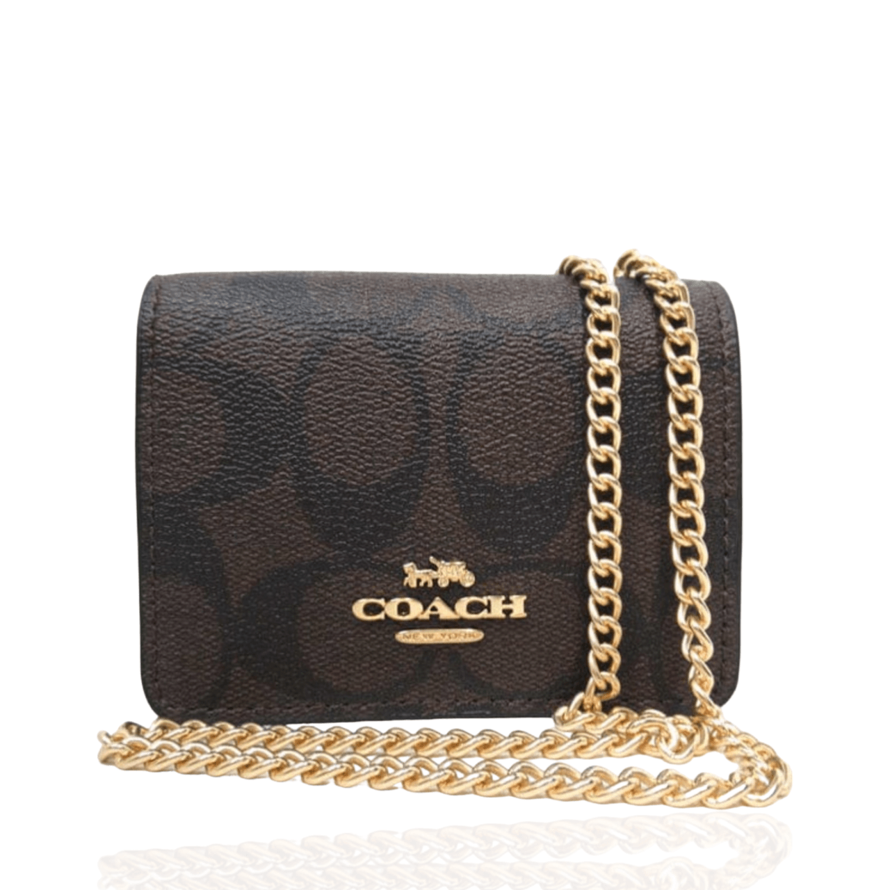 Coach 6650 Mini Wallet On Chain Siganture Canvas Brown Black