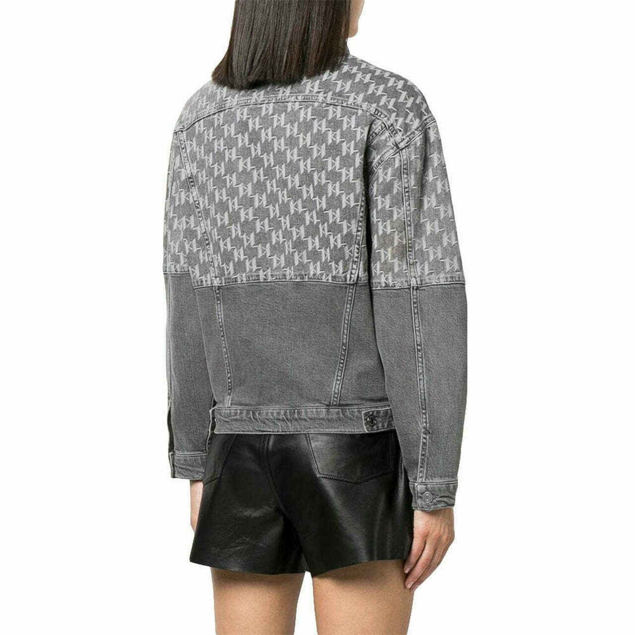 Karl Lagerfeld KL Color-Block Monogram Denim Jacket Light Stone