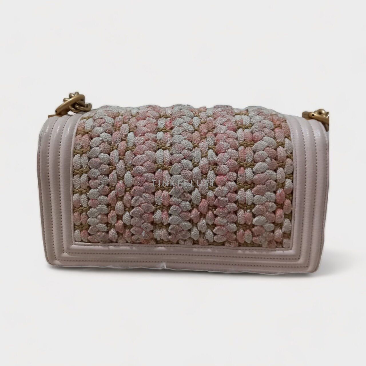 Chanel Boy Medium Light Pink Braided Tweed #25 GHW Shoulder