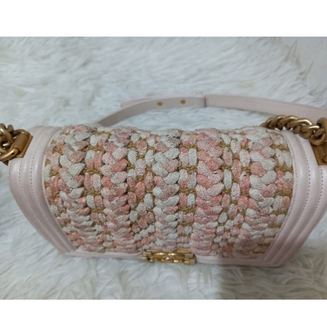 Chanel Boy Medium Light Pink Braided Tweed #25 GHW Shoulder