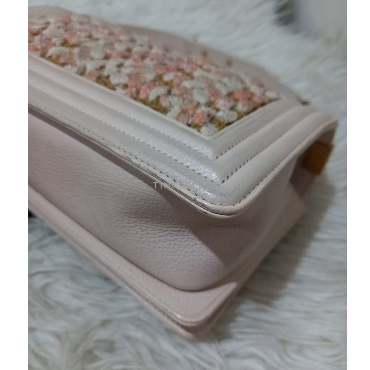 Chanel Boy Medium Light Pink Braided Tweed #25 GHW Shoulder