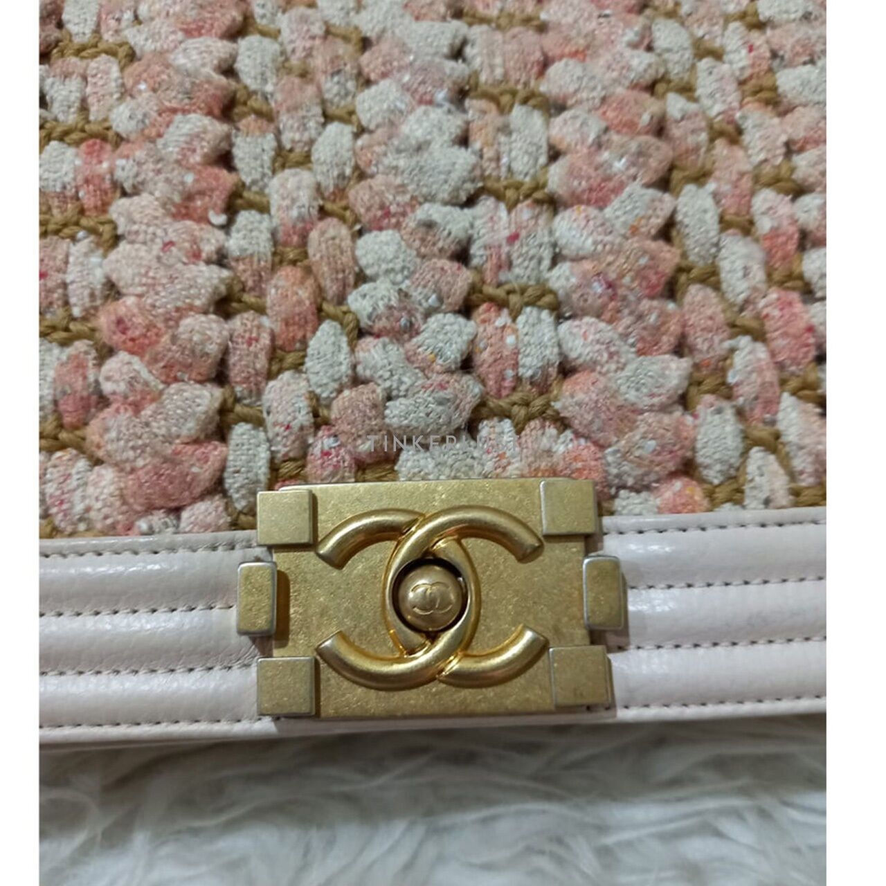 Chanel Boy Medium Light Pink Braided Tweed #25 GHW Shoulder