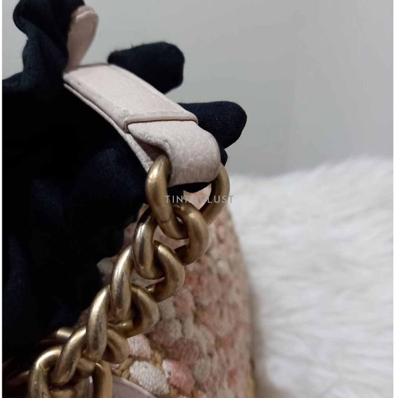 Chanel Boy Medium Light Pink Braided Tweed #25 GHW Shoulder