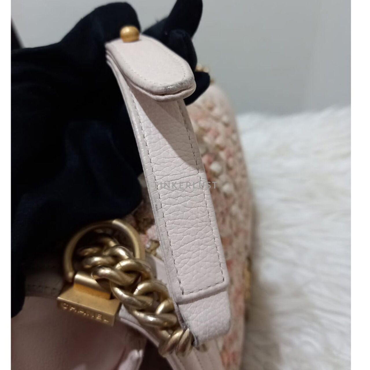 Chanel Boy Medium Light Pink Braided Tweed #25 GHW Shoulder