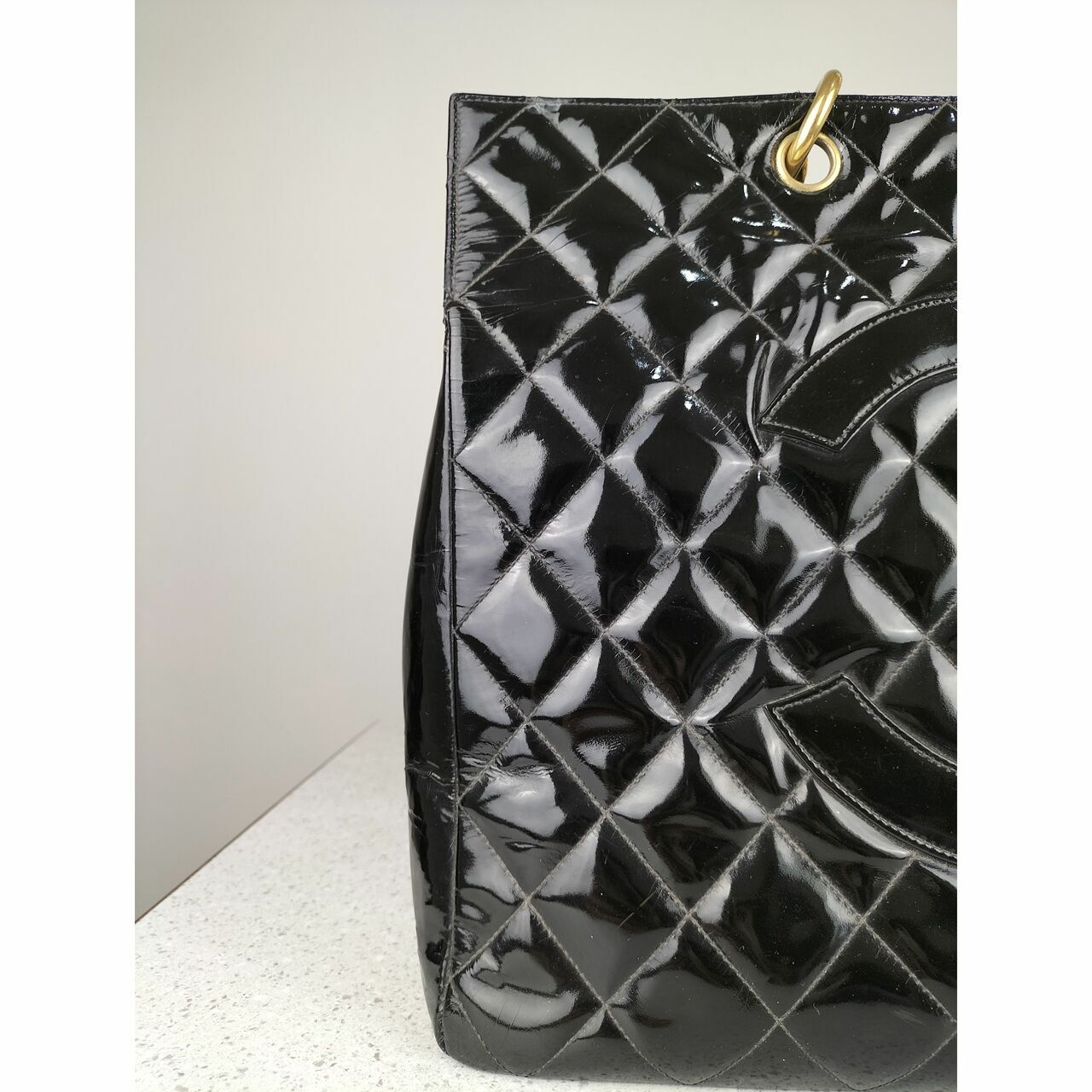 Chanel Tote Bag Vintage GHW Black Patent Leather #3