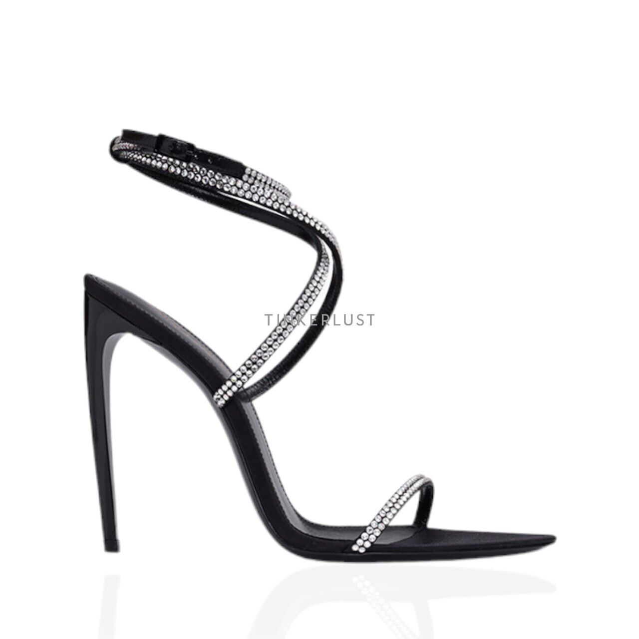 Saint Laurent Georgia Ankle-Strap Black Crepe Satin Heels