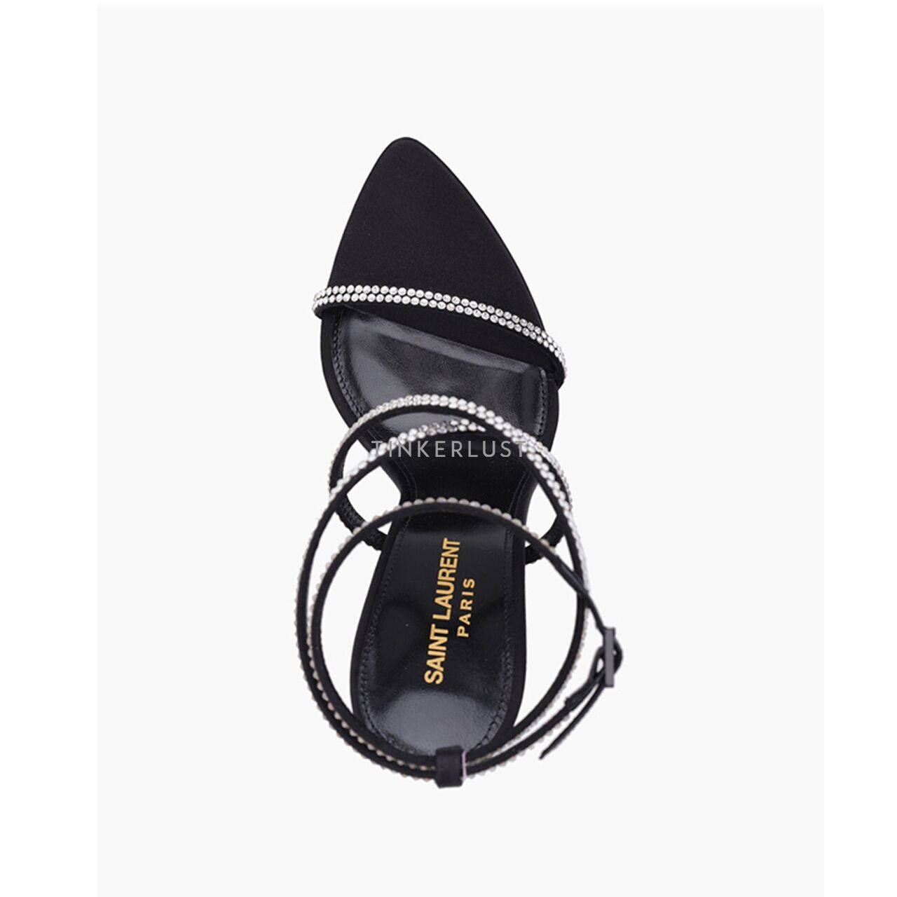 Saint Laurent Georgia Ankle-Strap Black Crepe Satin Heels