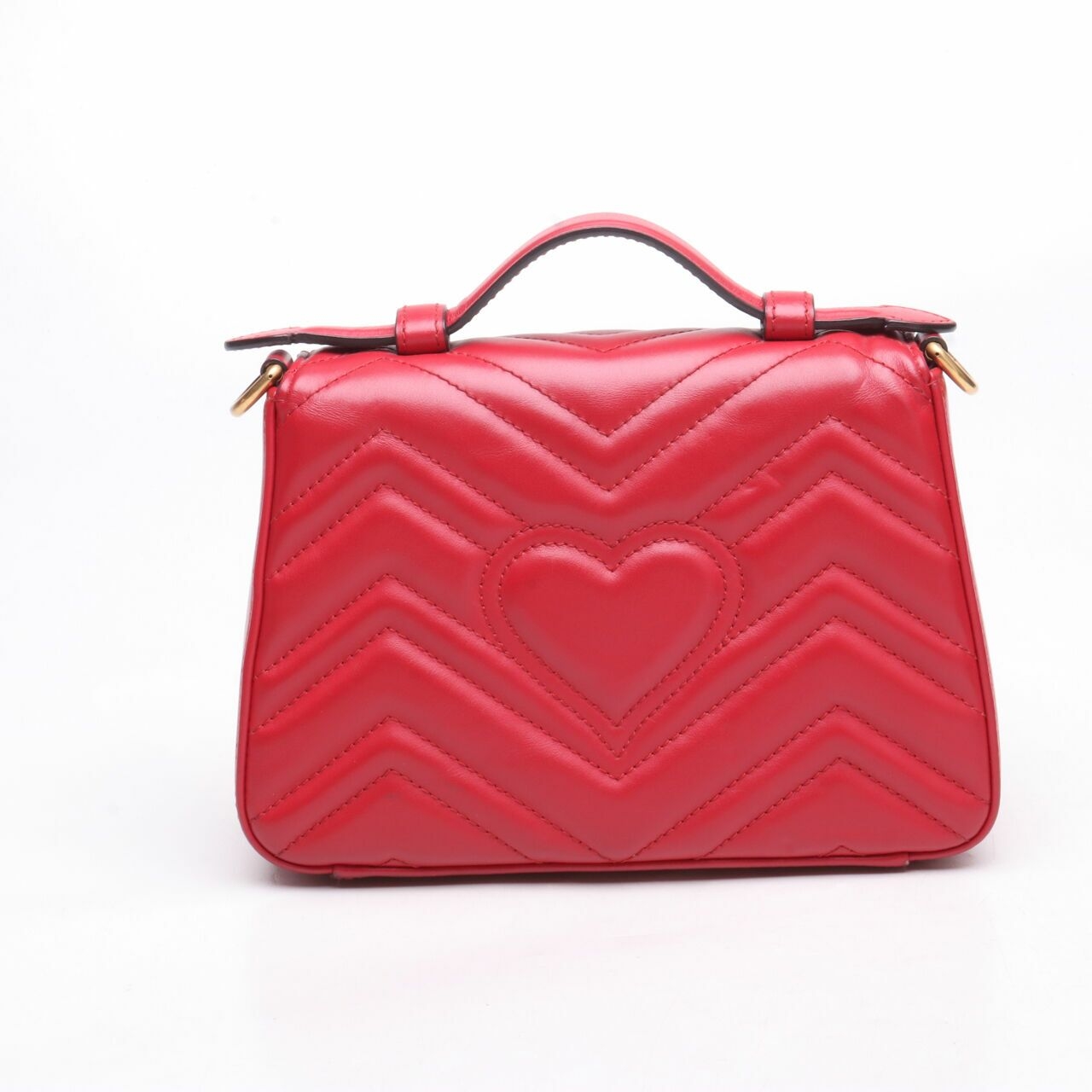 Gucci Calfskin Mini GG Marmont Top Handle Shoulder Bag Hibiscus Red