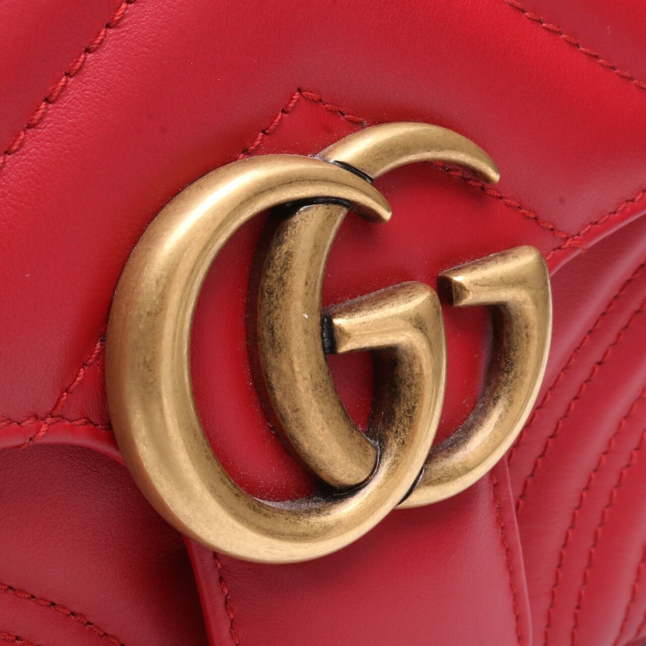 Gucci Calfskin Mini GG Marmont Top Handle Shoulder Bag Hibiscus Red