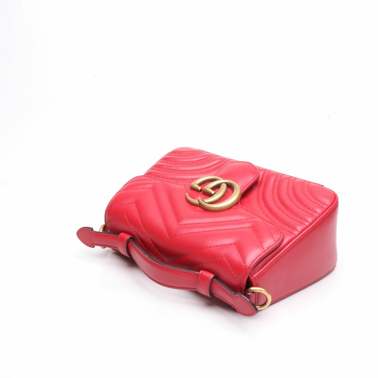 Gucci Calfskin Mini GG Marmont Top Handle Shoulder Bag Hibiscus Red