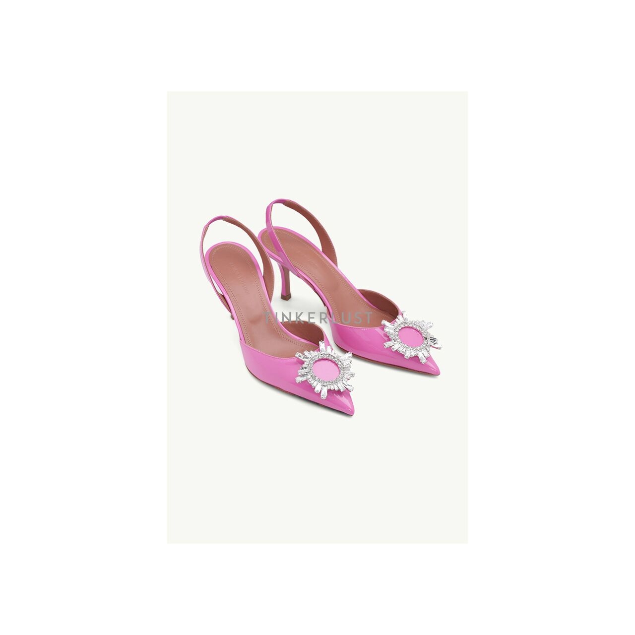 Amina Muaddi Begum Slingback Pumps 70mm Pink Patent Leather Heels