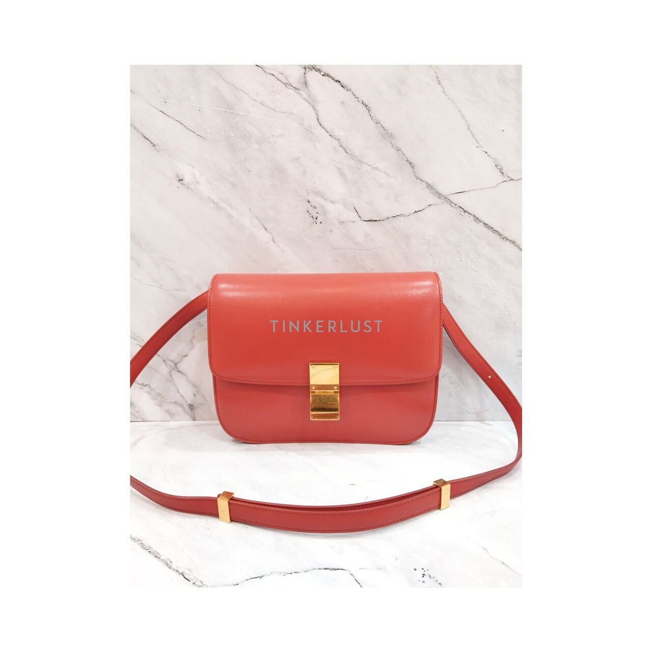 Celine Box Medium Red GHW Sling Bag 