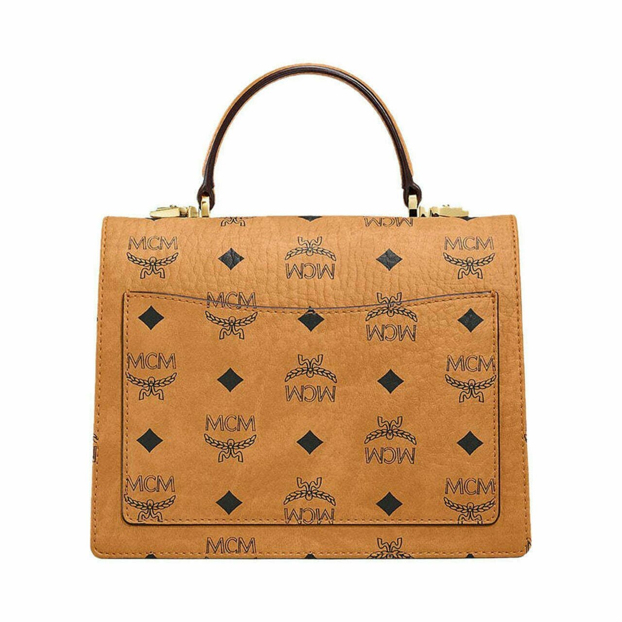 MCM Patricia Visetos Top Handle Small Cognac