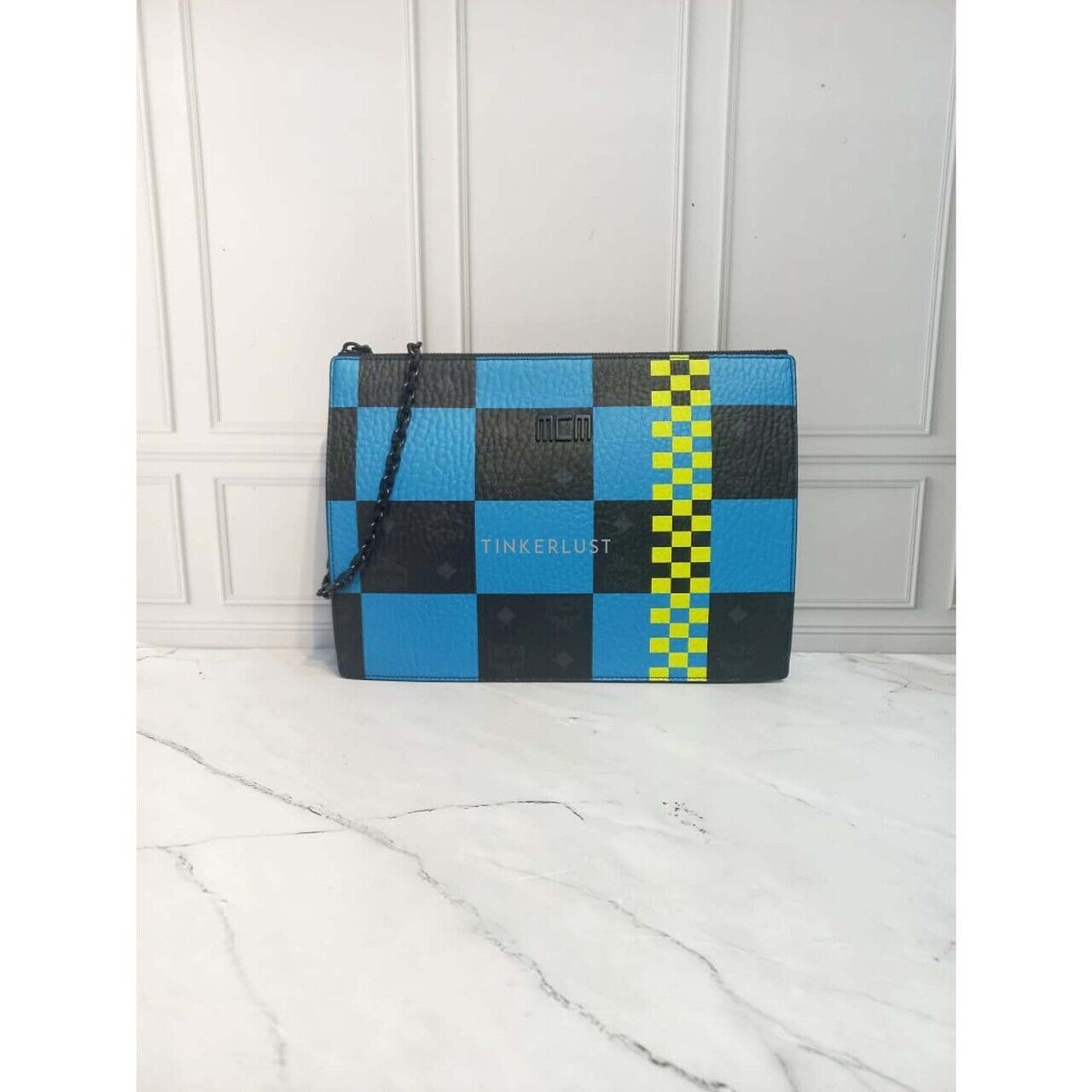 MCM Checkerboard Blue & Black Leather 2023 Clutch